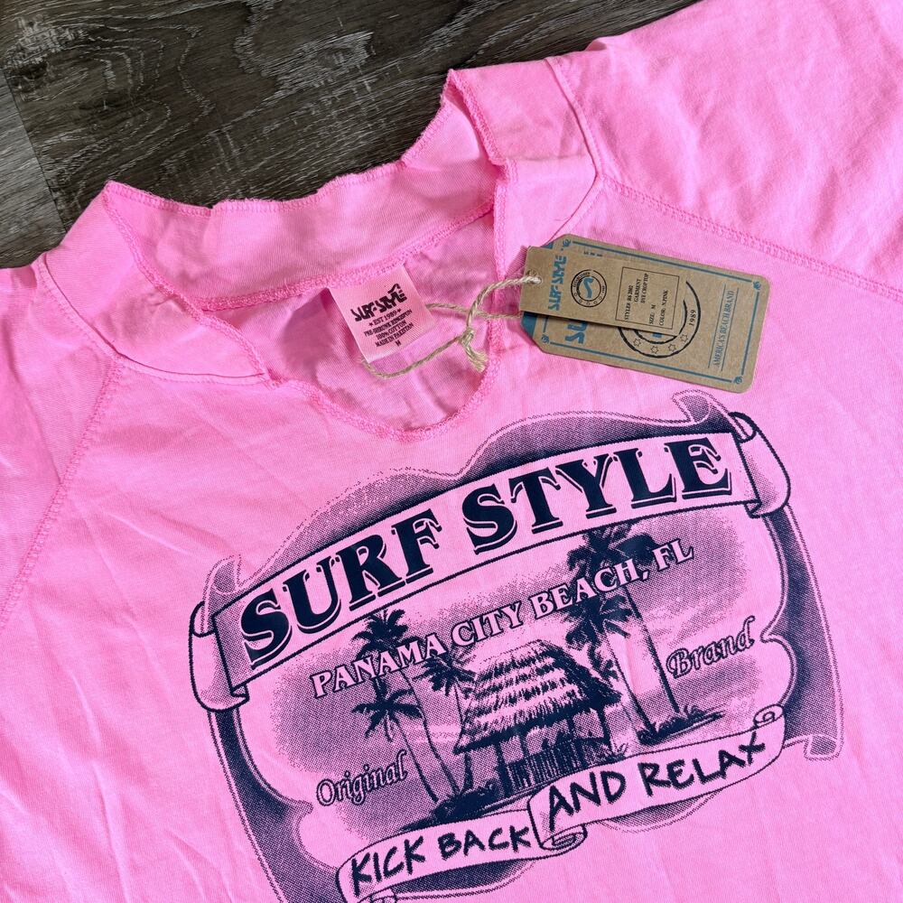 Surf Style Y2K Women's Hot Pink Dye Crop Top Tee Panama City Beach, FL Size M